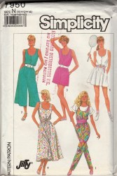 7950 SIMPLICITY 1987 JIFFY BUTTON DRESS, JUMPSUIT LENGTHS, BELT PATTERN 6-10  or 10-14 Choice UNCUT 